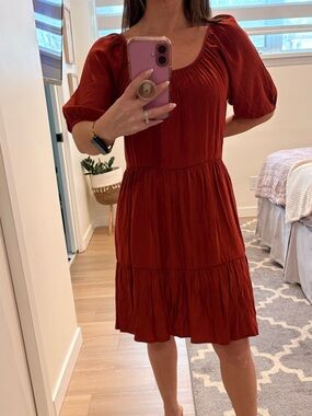 Z Supply Tiered Puff Sleeve Midi Dress - Rust